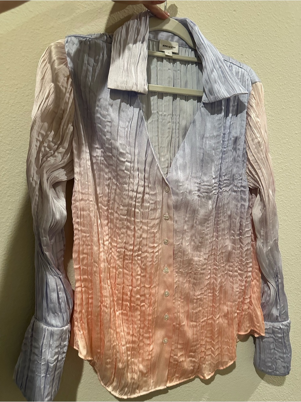 Song of Style Pleated Ombre Button-Down - Lavender to Peach size Small